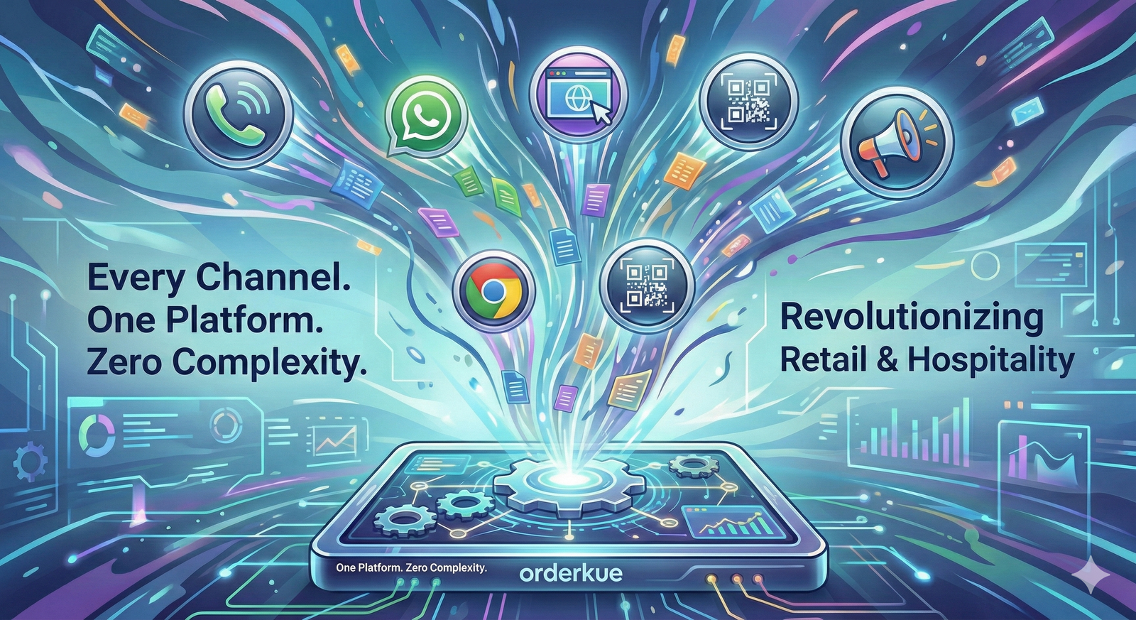 orderkue omnichannel platform - Phone, WhatsApp, Website, QR, Marketing unified